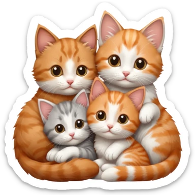 3 tiny kittens cuddling together all different colours, the first one is grey and white, the second is ginger and white and the third is brown tabby and white sticker