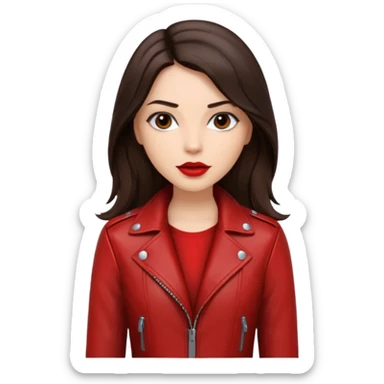brunette with long hair in cuir jacket with red lips and black brown eyes sticker