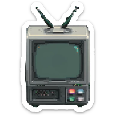 Pixelated old CRT television with knobs and antenna sticker