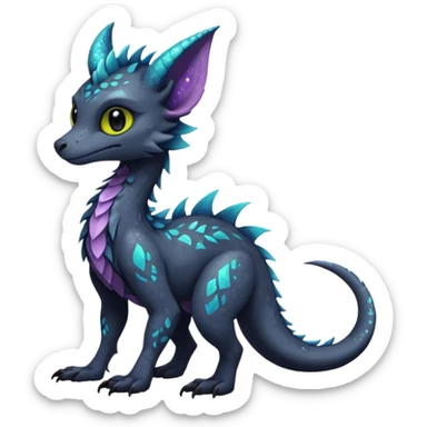 Feral Rare Fantasy Darkg gothic spooky  sparkly shiny Draco-Vernid-Trico-species by LiLaiRa, random markings, tufted tail, tufted ears, full body sticker