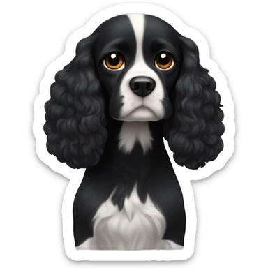 Small completely black king spaniel with black fur on his whole face and white fur on chest sticker