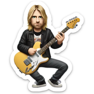 Kurt Cobain holds an electric guitar sticker