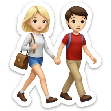 Blonde girl & brunette boy walking sticker
