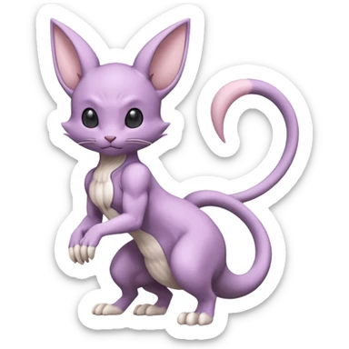 Pastel dull greyish anthropomorphic furry Mewtwo-Beerus-Venom-Espurr-Minccino-hybrid-fusion-animal-ET-species-creature  sticker