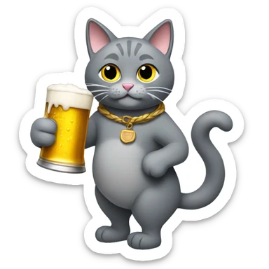 Grey cat pouring beer sticker