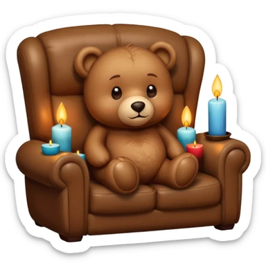 Cozy teddy bear watching tv on couch with candles on sticker