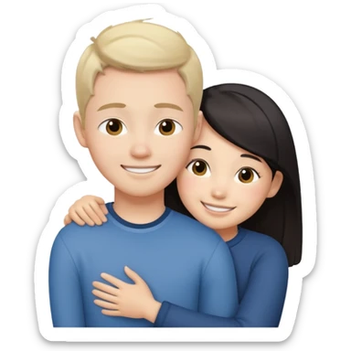 Asian girl hugging white boy sticker