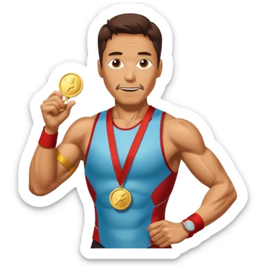 ironman picking running a marathon with gold medal sticker