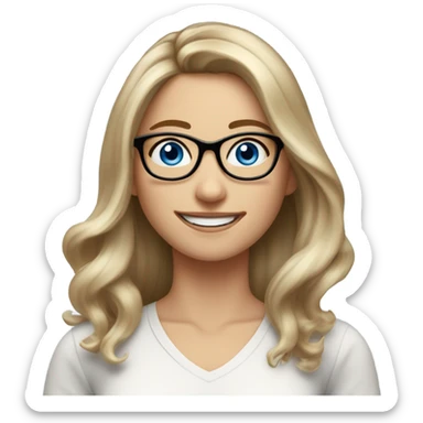 Real Shoulder length Balayage pale model lady with glasses and blue eyes happy  sticker
