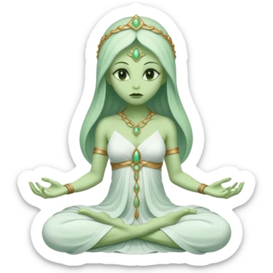 a Reptilian alien woman,in meditation, white dress like a priestess sticker