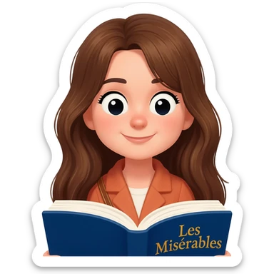 white happy long haired brunette girl reading Les mis sticker
