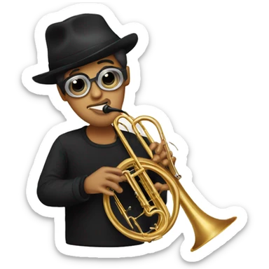 trombone player with black hat and eye glassed sticker