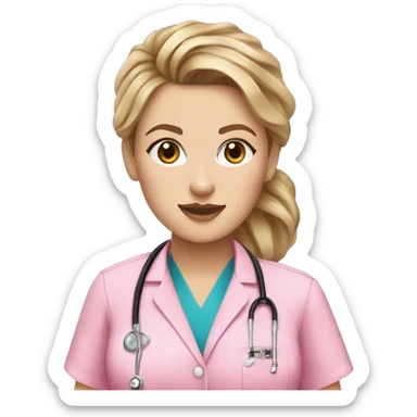 Nurse ,white woman, brown messy bun,pink scrubs ,Louis Vuitton bag  sticker