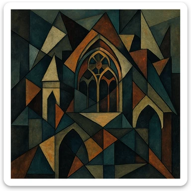 gothic object, fragmented and moody, cubist abstraction style sticker