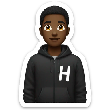 Black  boy with black sweatshirt with the letter H in the sweatshirt  sticker