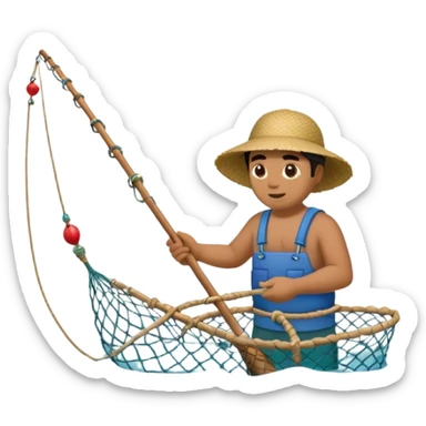 A Polynesian fisherman in the water fishing with a net at the water's edge sticker