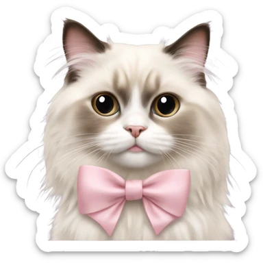 Cute Realistic ragdoll cat with pale pink bow sticker