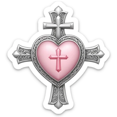 Light pink and black sacred heart silver cross sticker