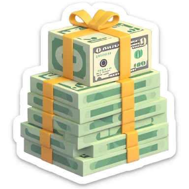 stack of dollar bills, US currency sticker