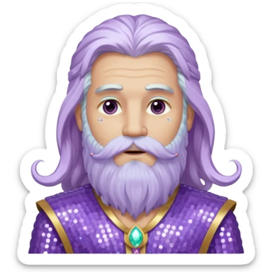 Jupiter, God of the Sea from Gods and Goddesses with long white hair and beard, lilac sequin outfit sticker