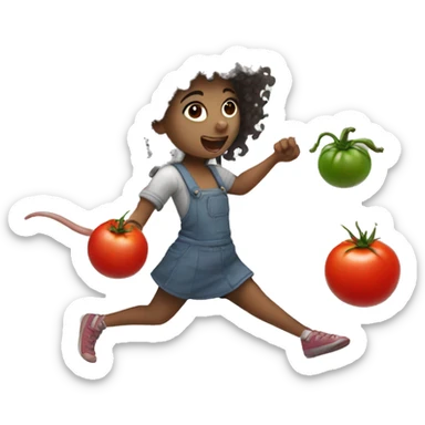 Rat throwing tomato at girl with curly hair sticker