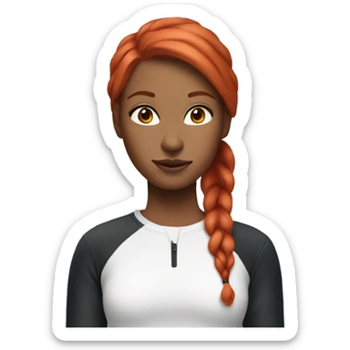 1 woman with red hair and sporty style and a black and white cat sticker