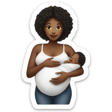 Beautiful pregnant Black women holding baby sticker