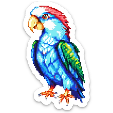 super minimal pixel art party parrot with big pixels in classic head-bob pose sticker