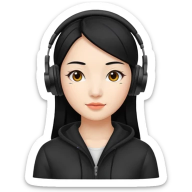 Chinese Virtual Assistant with Black Hair with headphone on sticker