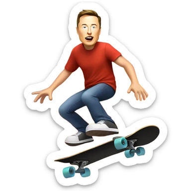 Elon Musk riding a skateboard over a volcano sticker