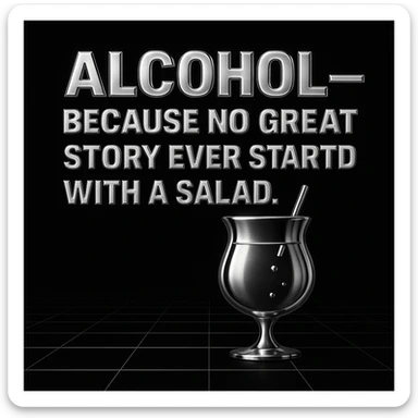 Simplify the vaporwave card: use a minimal neon grid background, one drink icon, and bold chrome text for the quote. Remove extra graphics and keep the color palette clean and limited. sticker