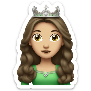 Brunette princess with long hair and green eyes wearing a crown  sticker