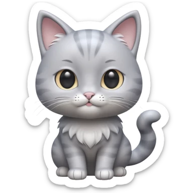 A 3D cartoon silver-gray Cute cat with smooth skin, gentle expression, elegant pastel lighting, cinematic Memoji rendering. full body or half body. sticker