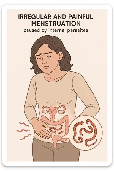 Donna con ciclo irregolare e doloroso a causa dei parassiti in italiano sticker