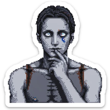 detailed human man with third eye open, contemplative pose with hand on chin sticker