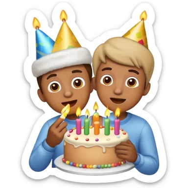 emoji guy with birthday hat on while blowing candles on cake sticker