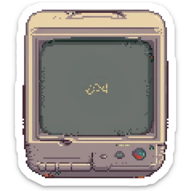 CRT screen cracked with a blinking “404” sticker