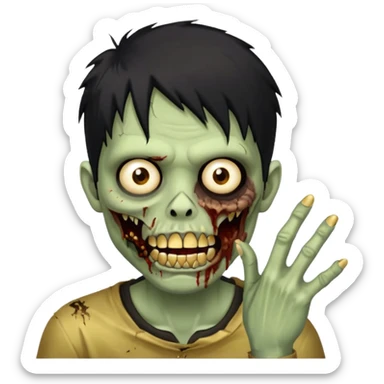 cabelo liso desordenado negro homen con aparencia de zombi y que haga un gesto mostrando los dientes de oro que se agarre la boca con la mano sticker