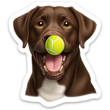 Tennis ball in chocolate lab mouth sticker