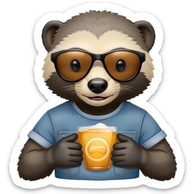 friendly anthropomorphised honey badger in jeans and a t-shirt, wearing sunglasses, head and shoulders view sticker