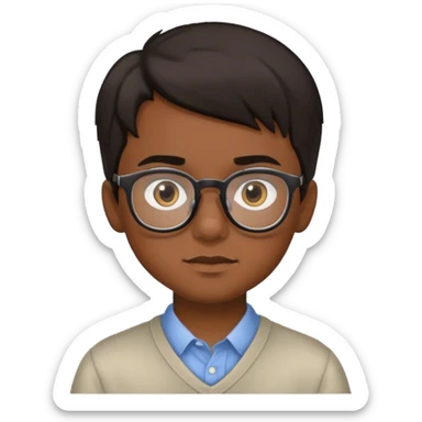 Young boy with dark hair, dark eyes and medium brown skin that wears glasses sticker