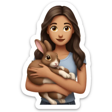 A sweet brunette holding two brown rabbits  sticker