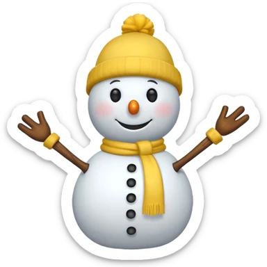 snowman wearing yellow hat, wood arms sticker