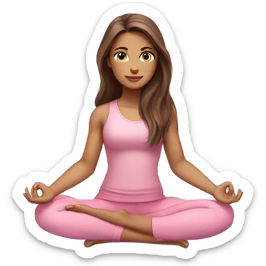 Brunette long hair and blue eyes yoga beautiful girl in light pink pink pink clothes sitting on a yoga mat sticker