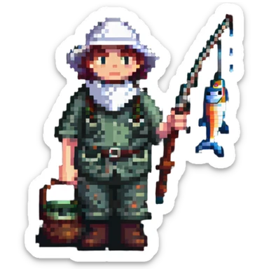 fisherman holding a fishing rod sticker