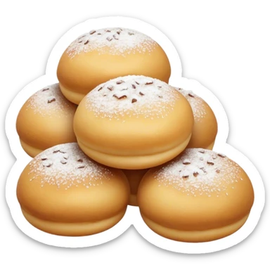 Cinematic Realistic Fritule Dessert Emoji, featuring small, fluffy dough balls dusted with powdered sugar rendered with delicate textures and warm, inviting lighting. sticker