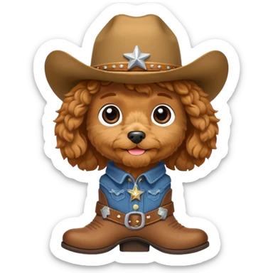 Cute cavapoo with cowboy boots and cowboy hat sticker