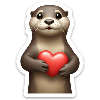 Otter holding a heart sticker