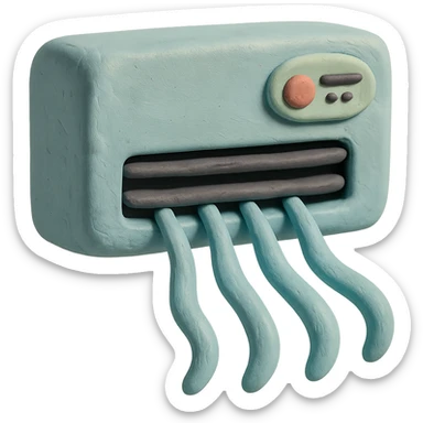 playful air conditioning unit with cool air waves in claymation style with pastel colors sticker