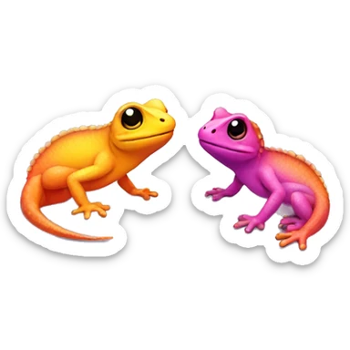 Two Deep Orange pink yellow purple kawaii lizards sticker